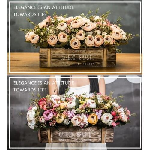 20 American Styles Artificial Flower plants Wooden Palisade Decoration Flower For Living Room Balcony