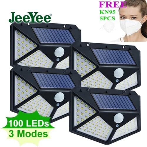 JeeYee Brand 100 LED Solar Light Outdoor Solar Lamp Sunlight Powered Waterproof PIR Motion Sensor Street Light Garden Wall Lamp