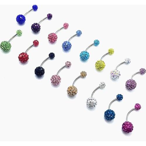 Belly Piercing Crystal Rhinestone Double Button Rings Stainless Steel Round Sexy Body Navel Piercing 5/8mm Ball Women Jewelry