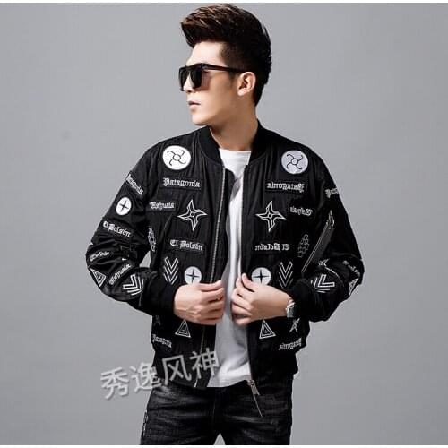 Autumn New Hip-hop Male Casual Zipper Jacket Badge Embroidered Label Jacket Korean Men And Women Loose Long Sleeve Trend Coat