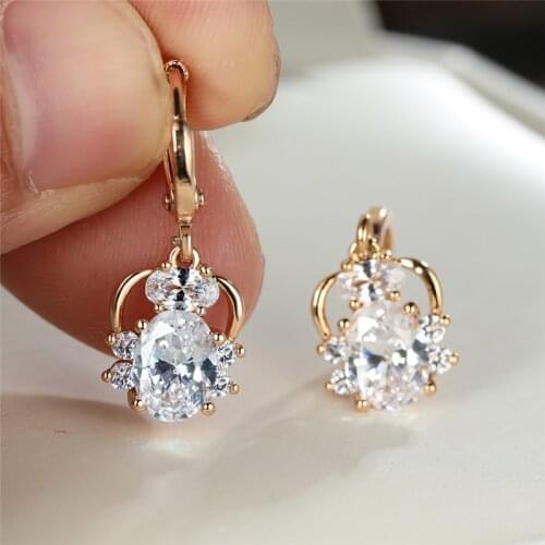 Cute Female White Crystal Hoop Earrings Dainty Gold Color Wedding Earrings Trendy Geometry Zircon Stone Earrings For Women