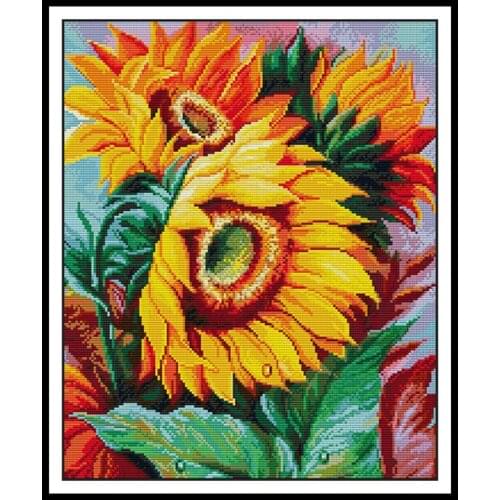Sunflower Patterns Joy Sunday Stamped Cross Stitch Kit 14ct Printed on Canvas Cross Embroidery Kits 11ct Handmade Needlework Set