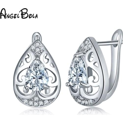 New Water Drop Openwork Patterned Earring Wedding Cute Fashion Jewelry Women White Zircon Earrings