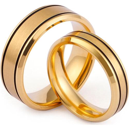 Stainless Steel Wedding Ring Golden Matte Finished Black Thin Line Couple Ring Alliance Jewelry for Women and Men