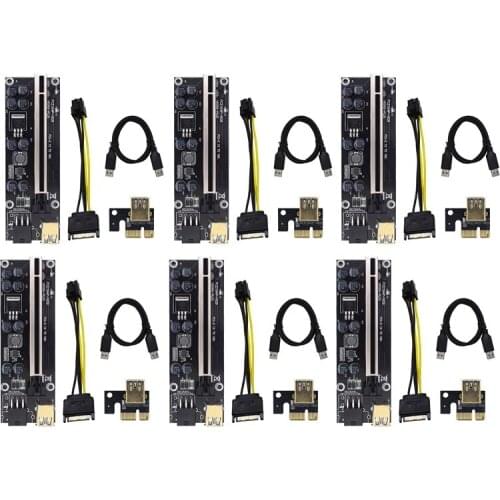 PCI-E Adapter Card VER009S Plus PCI-E 1X to 16X 6Pin USB3.0 Graphics Extension Cable Adapter Card for BTC Mining Black