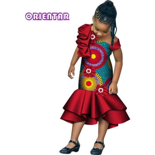 Girls African Dress Children Bazin Riche Dashiki Mermaid Dress Fashion Cute Party Dresses Kids African Print Clothing WYT598