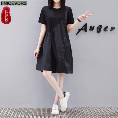 Plus Size Clothes 4XL 3XL Loose Vestidos 2021 Summer Woman Fashion Short Sleeve Print Cotton Blended Sequins T Shirt Dress