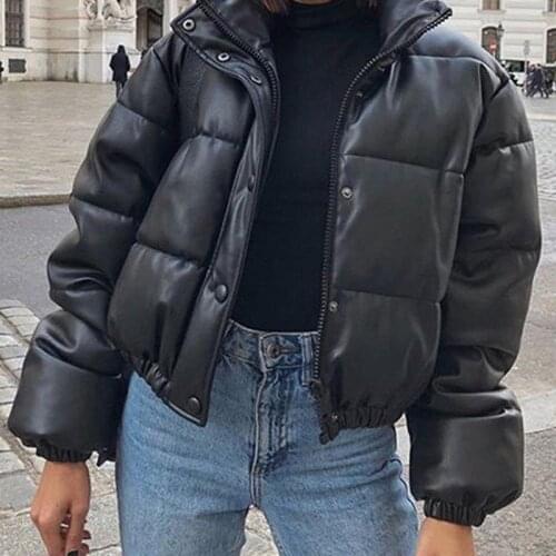 Down Jacket Women Winter Down Cotton Coat Female Thick Short Parkas Fashion Puffer PU Leather Jacket Elegant Womens Jackets