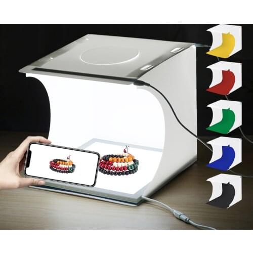 PULUZ 20cm Mini LED Photography Shadowless Light Lamp Panel Pad + Studio Shooting Tent Light Box Kits with 6 Color Background