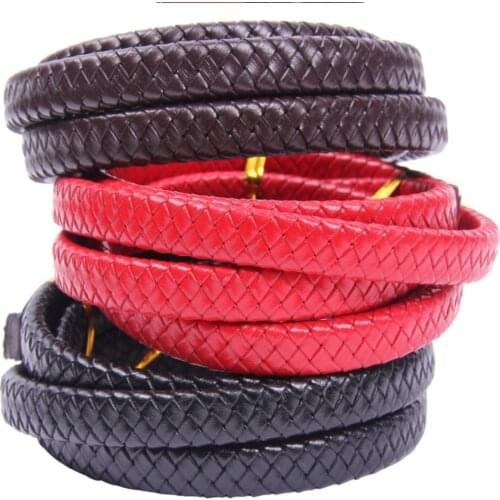 REGELIN 8-12MM Flat Braided Cowhide Leather Bracelet Findings Genuine Leather Cord String Rope DIY Necklace Bracelet Making