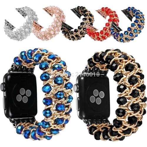 Bling Pearl Beads Strap Bracelet Band Stone for Apple Watch Series 4 3 2 1 40MM 44MM 38MM 42MM Men Women Watch Band