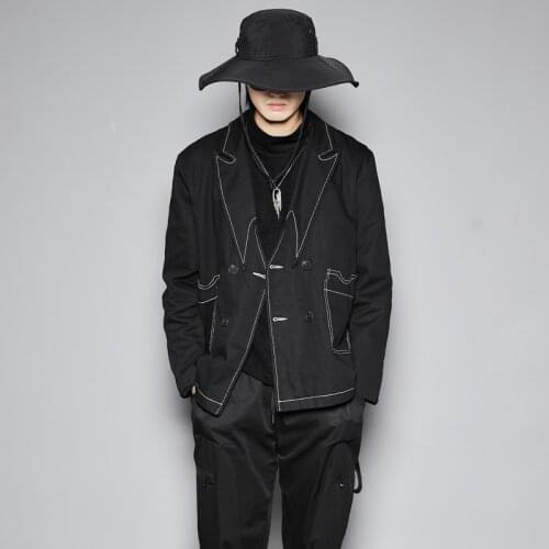 S-6XL!! 2020 double-breasted handsome casual blazer with contrasting color car line for mens single blazer