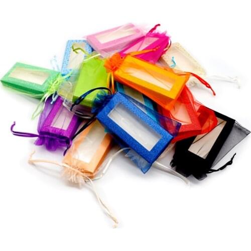 Newest 100pcs Wholesale Pink Gold String Organza 3D Fake Eyelash Packaging Bag Jewelry Gift Lashes Baggies Box Pink Organza Bag