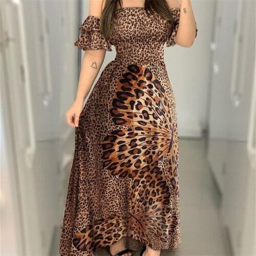 Women Sexy Leopard Dress Spaghetti Strap Ruffle Swings Maxi Long Dress Plus Size 2021 Summer Sleeveless Party Vestido