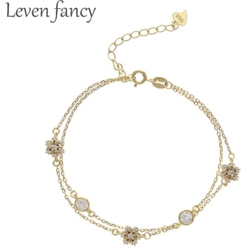 Snowflake Tennis Bracelet for Girls Cubic Zirconia Charm Bracelet with Adjustable Chain Women Gold 925 Sterling Silver Bracelet