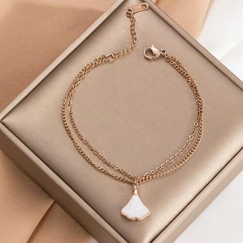 Korean Style Fashion Double Layer Shell Fan Pendant Charm Bracelets For Women 2021 Trendy Never Fading Stainless Steel Bracelet