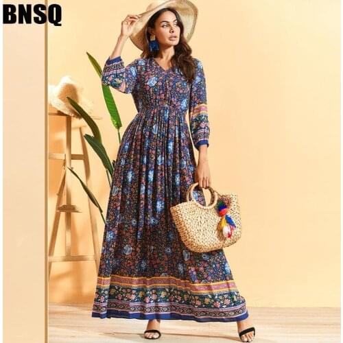 Muslim Print Abaya Maxi Dress Bohemian Hijab Cardigan Summer Kimono Robe Gowns Eid Ramadan Caftan Islamic Vestidos Verano Mujer