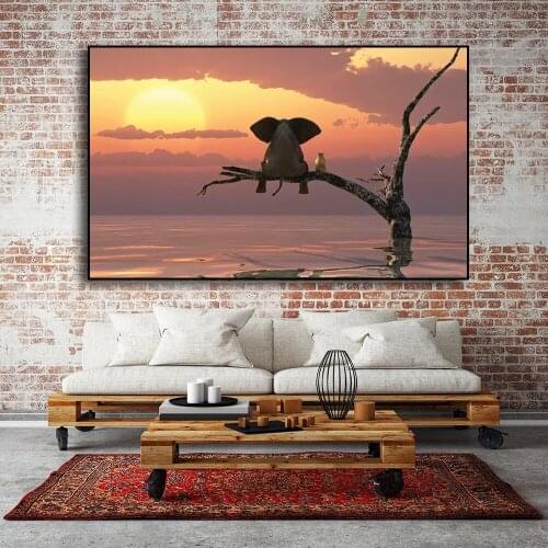 Animal Art Elephant Watch The Sunrise Canvas Painting Wall Art Posters Prints Wall Pictures for Living Room Home Cuadros Decor