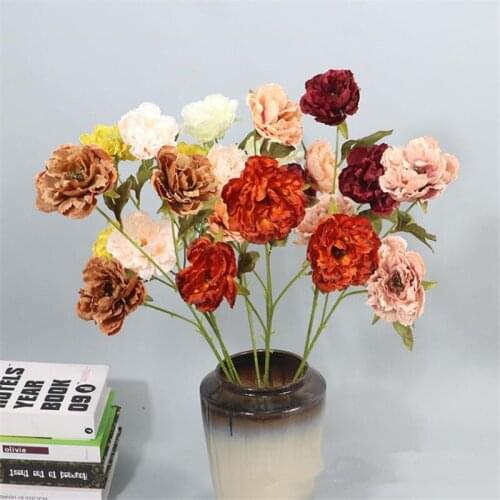 10Pcs Fake Single Stem Peony (3 heads/piece) 25.59" Simulation Autumn Peonia for Wedding Home Decorative Artificial Flowers