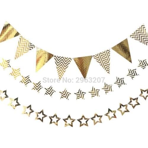 120set Gold Wave Paper Banner Bunting Paper Flag Wedding Birthday Baby Shower Party Decor Home Room Backdrop Kids Gifts Supplies
