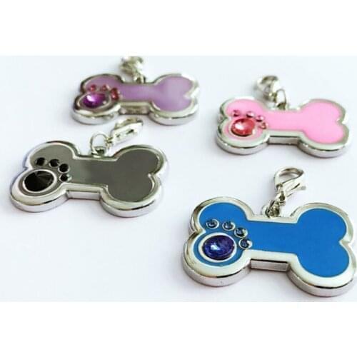 200pcs Pet Dog ID Tag Rhinestone Bone Shaped Personalized Charm Tags Pet Collar Jewelry Accessories