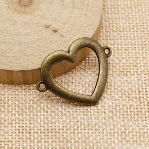 21pcs 25x33mm antique bronze Peach heart connector charms diy retro jewelry fit Earring keychain hair card pendant
