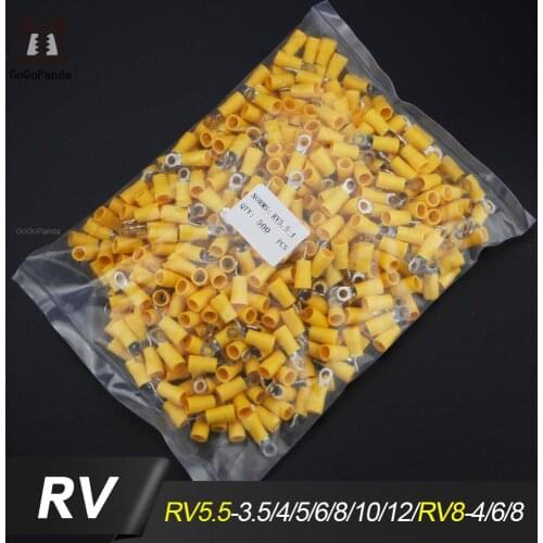 500PCS RV5.5-(4 5 6 8 10 12) Yellow Ring Insulated Terminal Cable Crimp Terminal Suit 4-6mm 12-10 Cable Wire Connector AWG