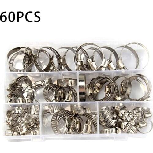 60Pcs Pipe Clamp 304 Stainless Steel Hose Clamp Anti-oxidation Fuel Hose Pipe Clamp Automotive Accessory