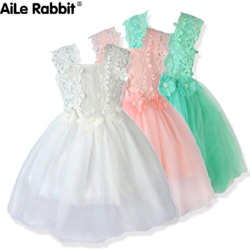 AiLe Rabbit Girls Lace Dresses Flower Gauze Princess Ponce Wedding Dress Party Dress Fashion Childrens Clothing Apparel k1