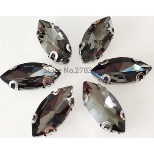 Free shipping Gray color AAA Glass Crystal Horse eye shape Sew On Rhinestones With Silver D shape Claw Anti hook