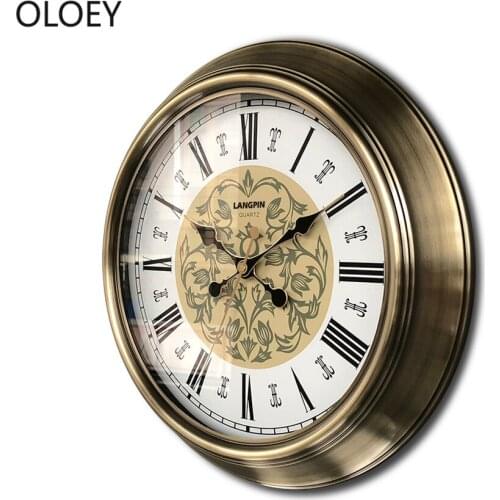 Large Retro Wall Clock Metal Gold Vintage European Clocks Wall American Wall Clock Japanese Night Light Antique Clock Home Decor