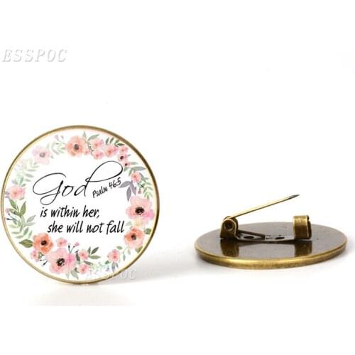 Bible Verse Brooch Glass Cabochon Inspirational Quote Badge Women Vintage Bronze Brooches Pins Jewelry Christn Gifts