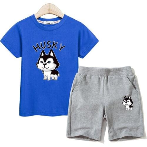 Kids baby costumes Husky 2pcs sets boy t-shirt shorts pants outfits girls clothes summer kids suits