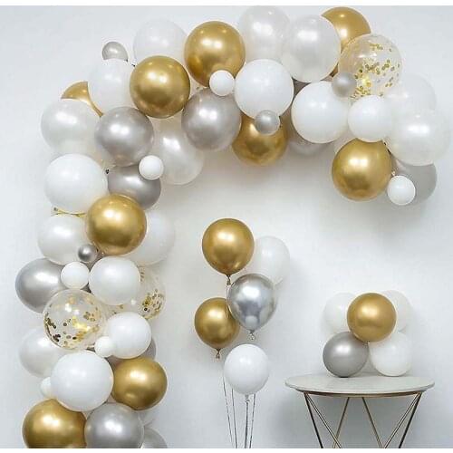 DIY Party Decor Metallic Gold Silver White Balloon Garland Arch Kit Confetti Balls Birthday Baby Shower Party Wedding Decoration