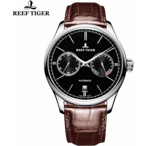 Reef Tiger/RT Elegant Business Mens Watch Automatic Steel Watch with Calendar Small Seconds Power Reserve RGA1620