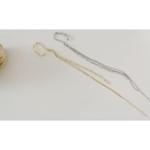 Elegant New Geometric Hook Earcuff With Long Chain Tassel Earrings Faux Earring Clip on Ear Cuff Fake Piercing Jewelry