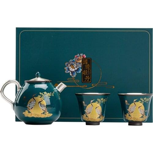 Porcelain silver kungfu tea pot cup set family living room office reception Chinese teapot teacup teaware tea ceremony gift box