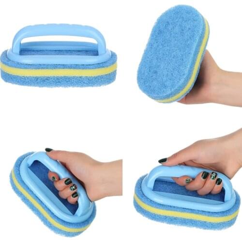 Blue Multi-function Plastic Handles Sponge Brush Kitchen Bathroom Cleaning Sponge Brush Bath Bottom Bathtub Brush Cleaning Tools