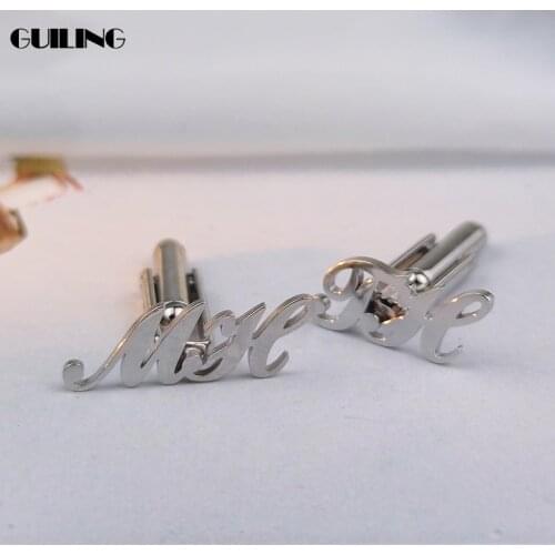 Dainty Men Personalized Letter Cufflinks Custom Made Initial Twins Stainless Steel Jewelry Cuff Accessories Groomsmen Gift