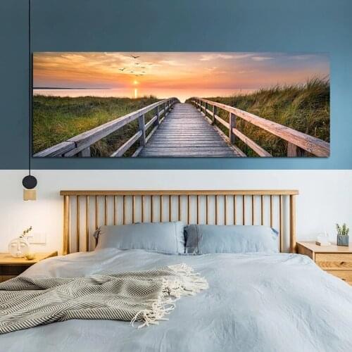 Sunsets Bridge Wooden Lake Landscape Posters and Prints Canvas Painting Cuadros Scandinavian Wall Art Picture for Living Room