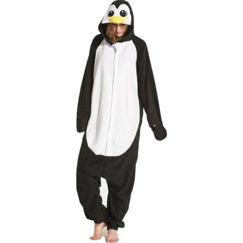 Adults Polar Fleece Black Penguin Animal Kigurumi Womens Mens Onesies Pajamas Cosplay Costume for Halloween and Carnival Party