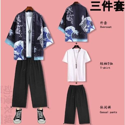 Chinese style suit Hanfu mens spring and summer sun proof cardigan Daopao short sleeve Capris
