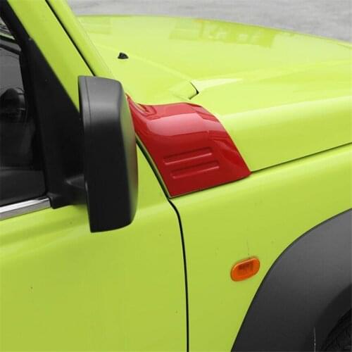LAPETUS Front Engine Hood Wrap Protection Kit Corner Angle Cover Trim Fit For Suzuki Jimny 2019 2020 ABS Red / Carbon Fiber Look