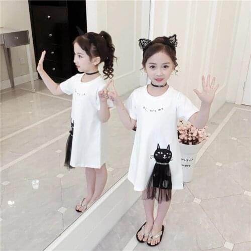 Summer Dress For Girls Casual Style Girls' Dresses Cartoon Cat Kids Dresses Teenage Girls Costumes Kids 4 5 6 7 8 9 10 12 Years