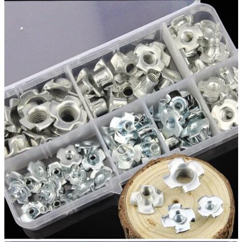 M3 M4 M5 M6 M8 Zinc Plated Three Claws Four Claws Nut Plank Nut Speaker Nut T-nut Blind Pronged Tee Nut Furniture Hardware 80PCS