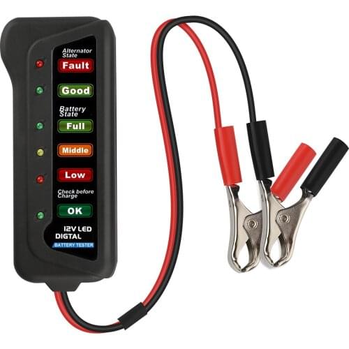 Mini 12V design car battery tester meter Alternator battery Tester with 6 LED Lights Display Auto Battery Diagnostic Tool Car