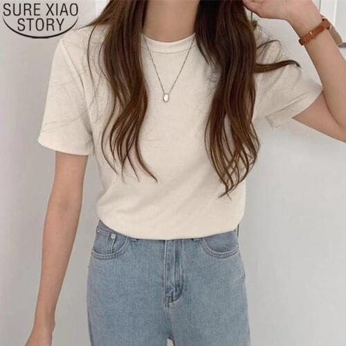 Fashion Knitted TShirt Short Sleeve Korean O Neck T Shirt Casual Women T-shirts 2021 Summer Solid Women Tees Tops Female 13913
