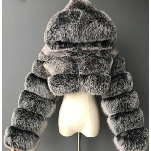 JMPRS S-8XL Fashion Hooded Women Faux Fur Coat Winter Plus Size Furry Jacket Women Warm Plush Crop Tops Casual Female Clothes