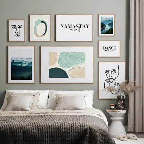 Mountain Lake Forest Bridge Landscape Human Face Abstract Wall Art Canvas Painting Nordic Posters and Prints Pictures Home Decor