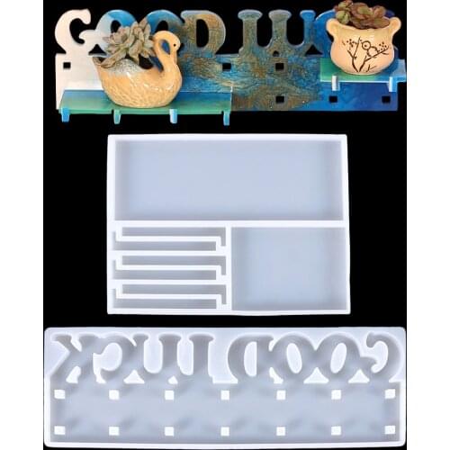 Wall Mounted Hook Shelf Silicone Epoxy Resin Mold Sweet Home Good Luck Shelf DIY Storage Display Rack Casting Home Decoration